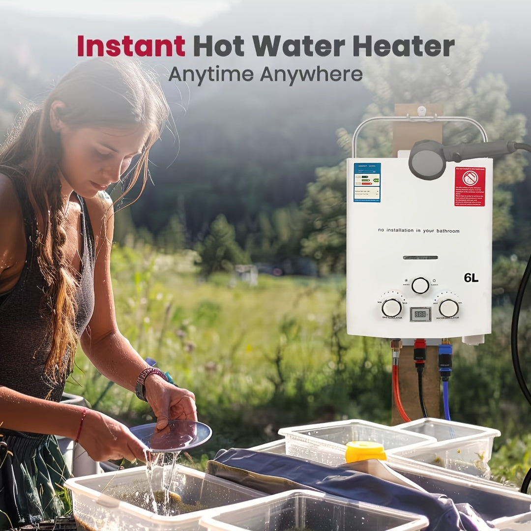 Portable Tankless Water Heater - 6L, 1.58GPM Propane, Overheat Protection