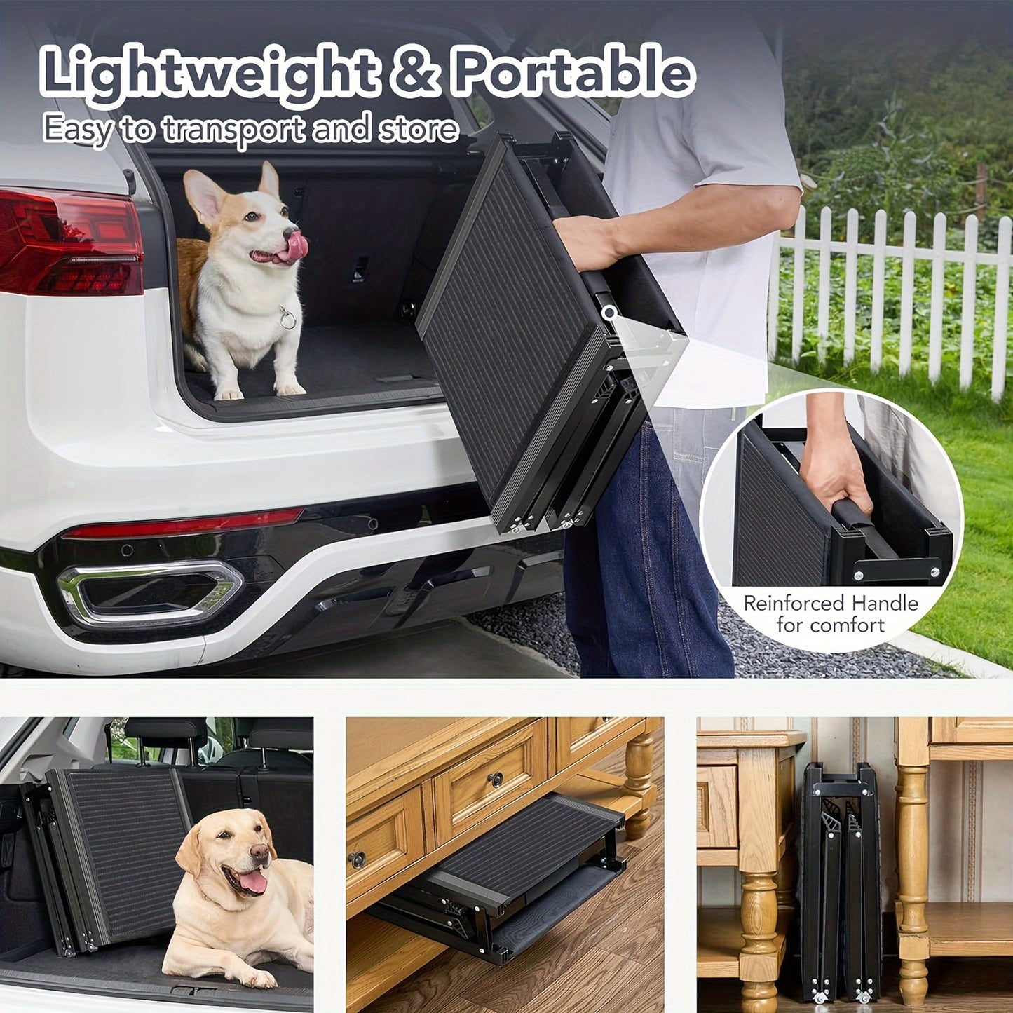 2pcs Dog Ramp For Car, Portable Pet Ramp With 1 Built-in Handle, Folding Dog Ramp For Large And Small Dog