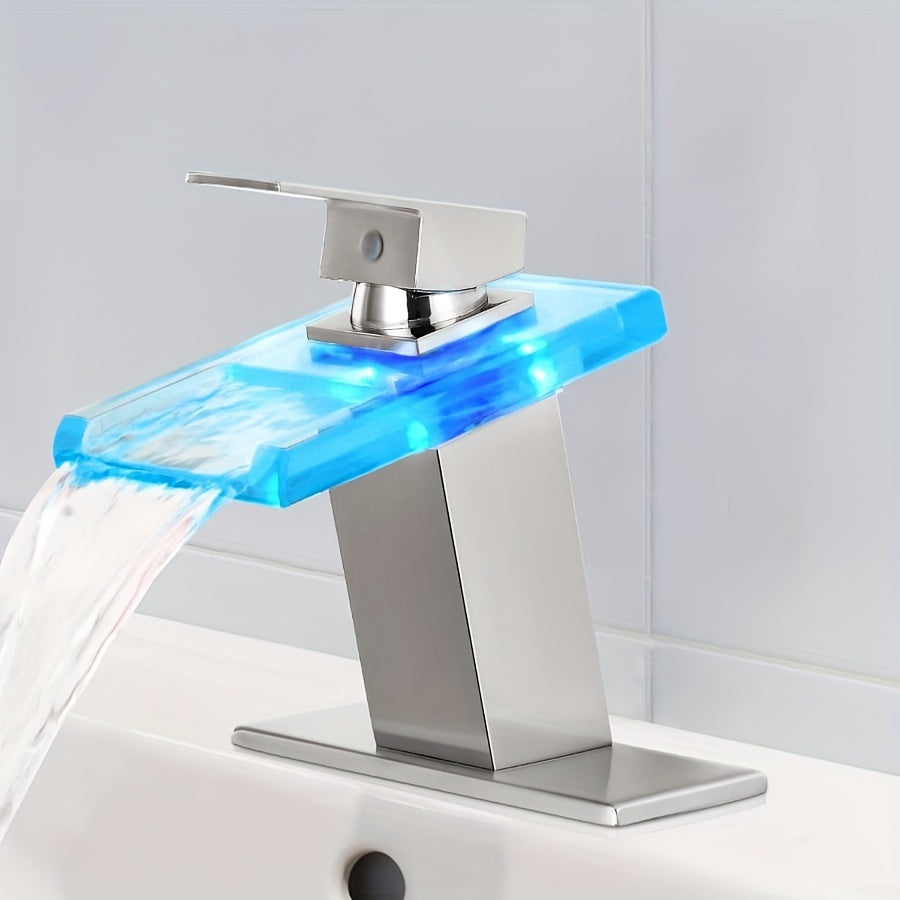 LED Bathroom Sink Faucet, Installation with 2 Water Supply Lines, Open Glass Nozzle