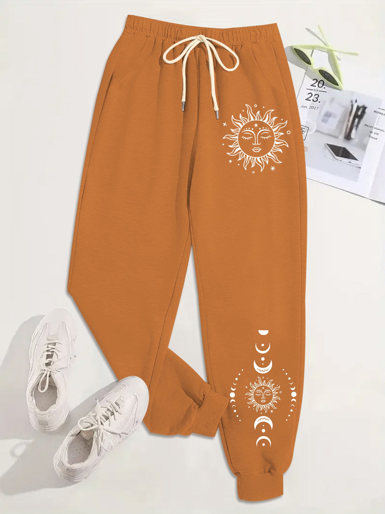 Plus Size Women's Jogger Pants with Sun & Moon Graphics