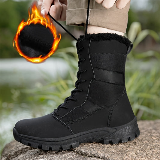High-Top Hiking Boots, Solid Color, Round Toe