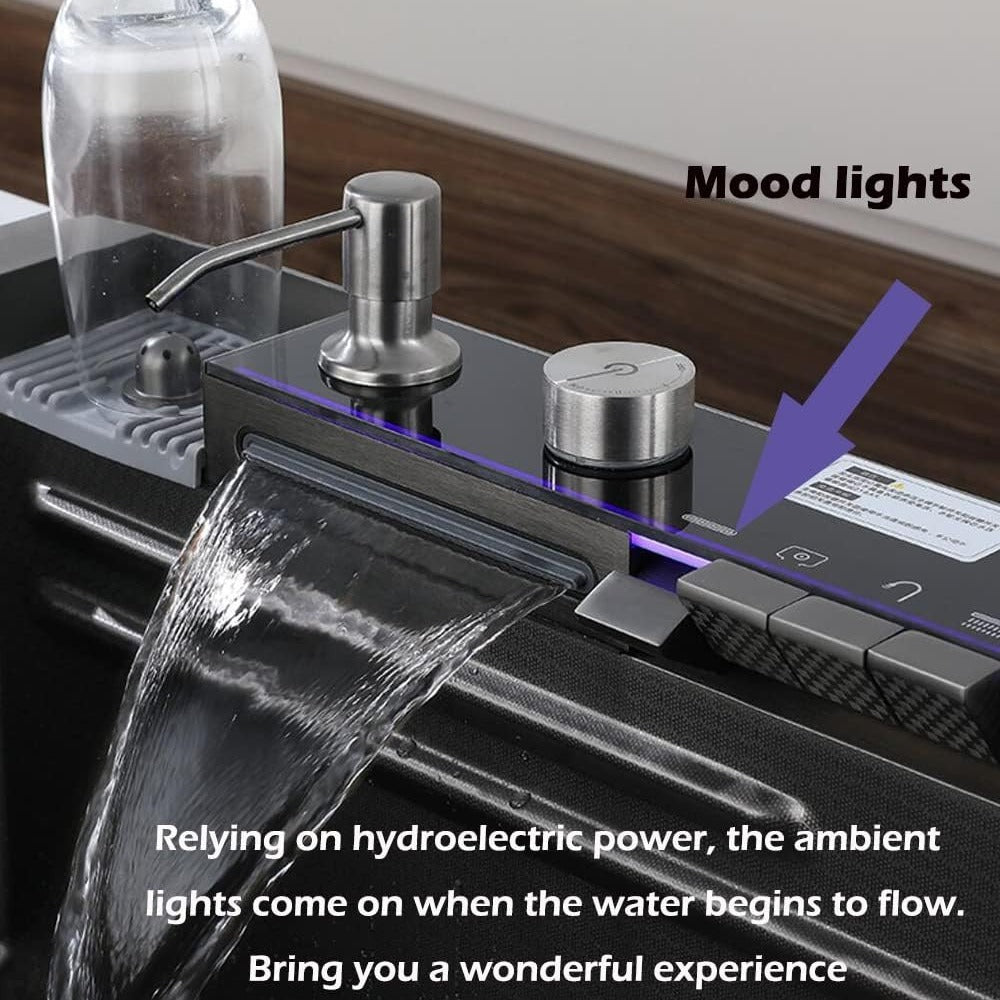 Multifunctional Workstation Kitchen Sink with Digital Display Pull-Out Faucet and Accessories