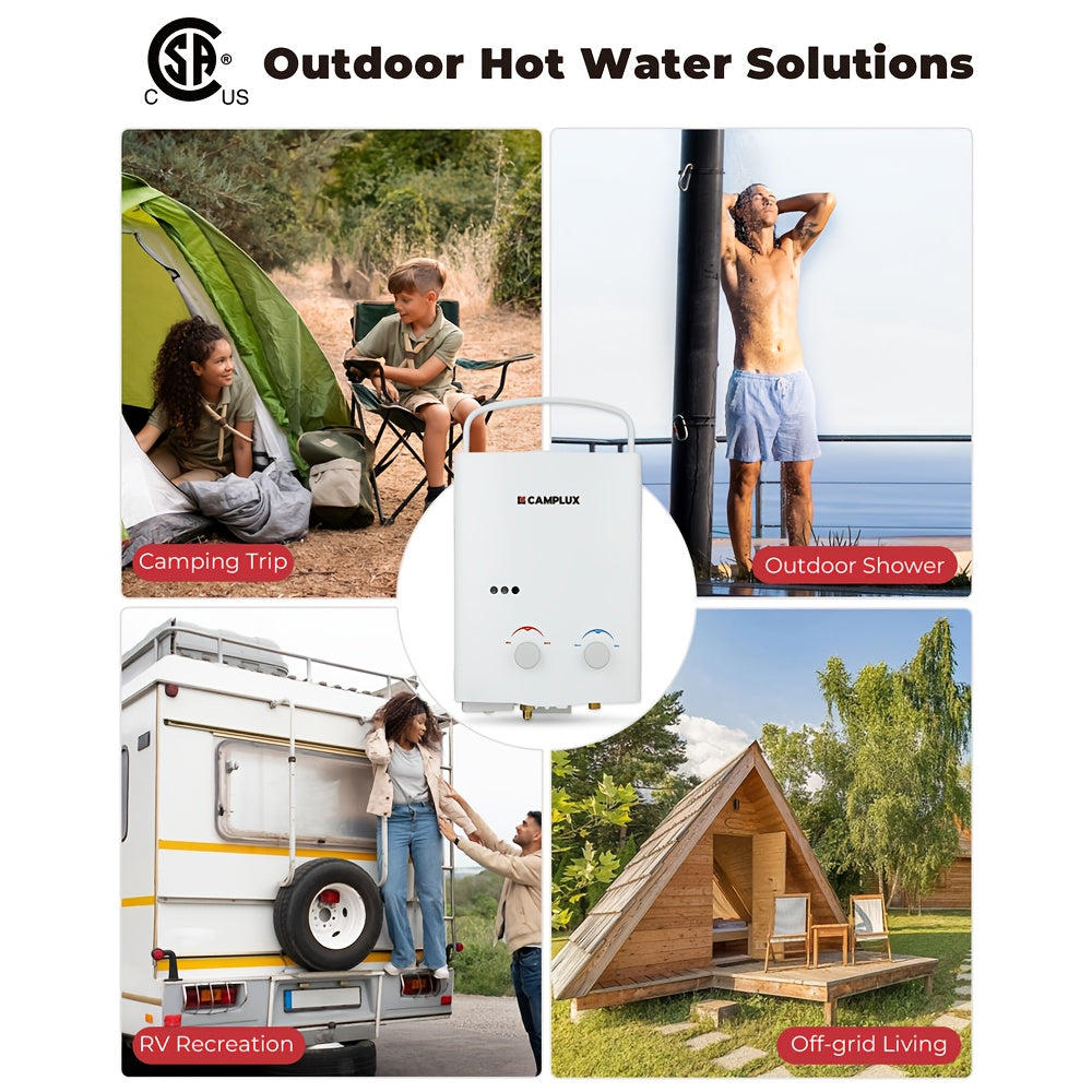 Tankless Water Heater Outdoor, 1.32 GPM Portable Propane Camping Water Heater, 1.32gal