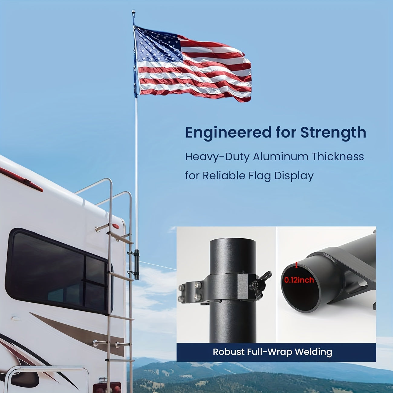 Heavy-Duty Aluminum RV Ladder Flagpole Holder