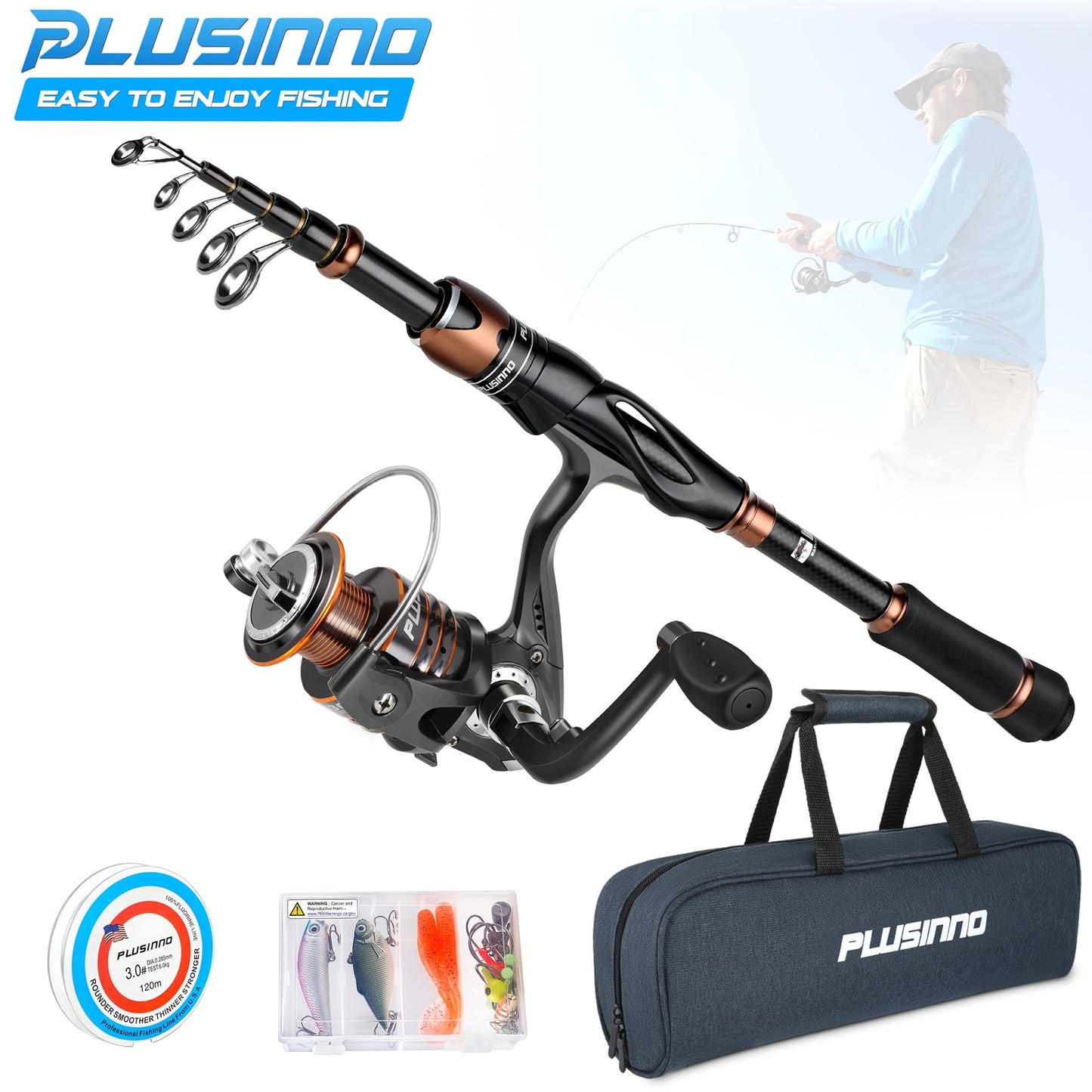 Premium Fishing Rod & Reel Combo - Carbon Matrix Telescopic Pole, 12+1 Shielded Bearings, Stainless Steel - Smooth Action