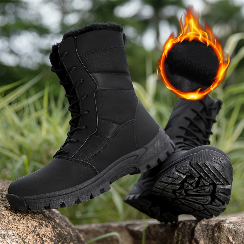 High-Top Hiking Boots, Solid Color, Round Toe