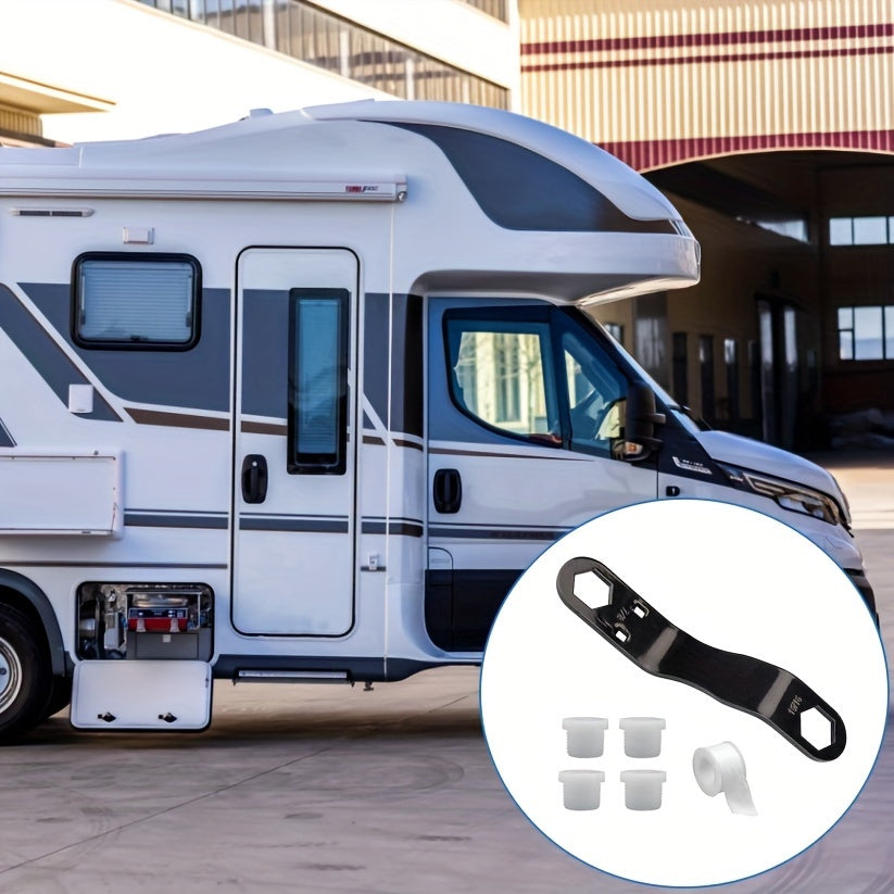 RV Water Heater Drain Plug Kit, Include Angled Wrench, 4 Pieces 1/2" NPT Replacement Plugs And 1 Roll PTFE Tape