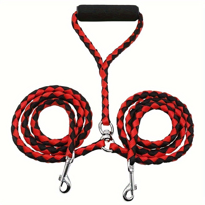 Heavy-Duty Braided Dual Dog Leash with Comfort Grip Handle