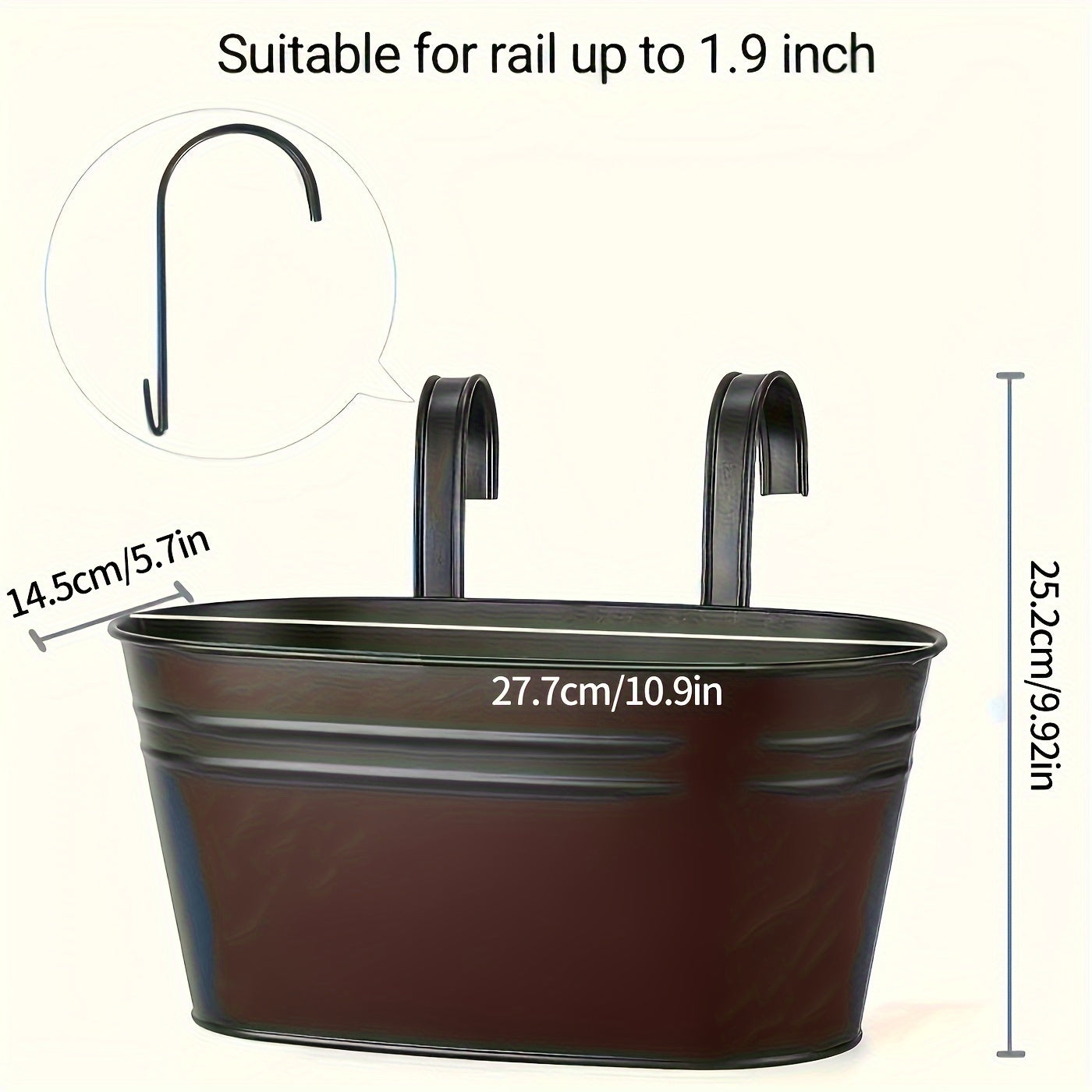 3/5 Pcs Large Iron Hanging Flower Pots - Caddies With Drainage Holes And Hooks For Outdoor Plants