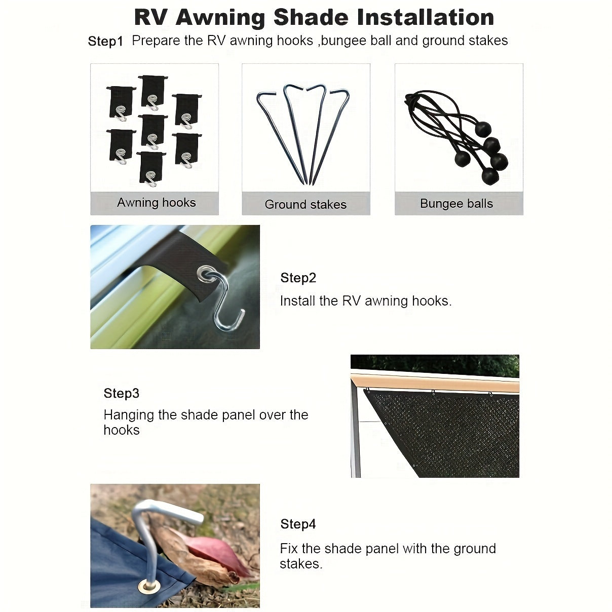 10' x 16' Premium Black RV Awning Shade Set with 90% Privacy Screen