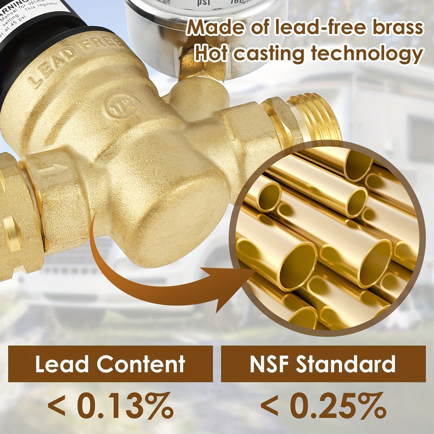 RV Water Pressure Regulator Professional Pressure Reducing Valve with Adjustable Handle and Gauge Lead-Free