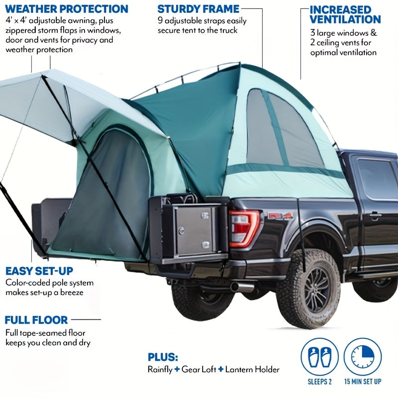 Portable 2-Person Truck Bed Tent - Waterproof, Double Layer, Easy Setup for Camping