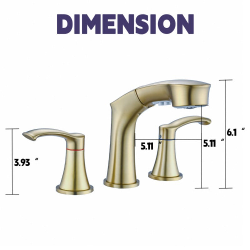 Elegant Golden Widespread Bathroom Sink Faucet with Pull-Out Sprayer