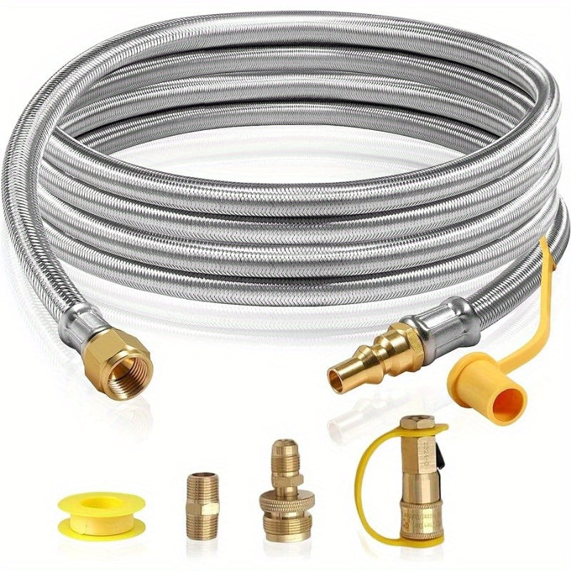 6ft Stainless Steel Braided Propane Hose with Quick Connect & Safety Shut-Off Valve