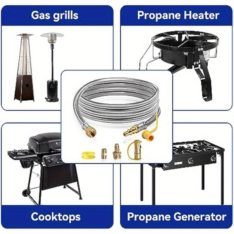 6ft Stainless Steel Braided Propane Hose with Quick Connect & Safety Shut-Off Valve