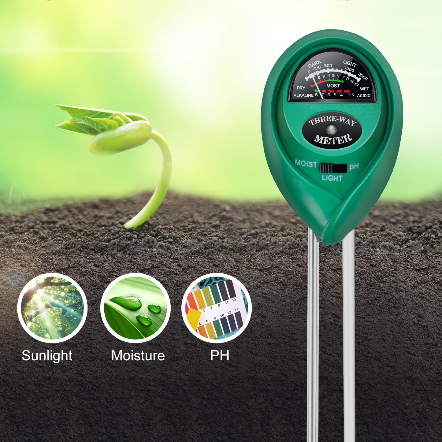 10 pack, Soil Tester, 3-in-1 Plant Moisture Meter Light And PH Tester