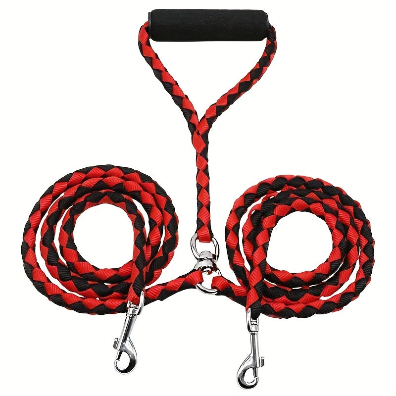 Heavy-Duty Braided Dual Dog Leash with Comfort Grip Handle