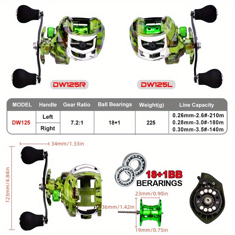 Fishing Reel w/ Magnetic Brake System & 7.2:1 Gear Ratio - Left & Right Hand