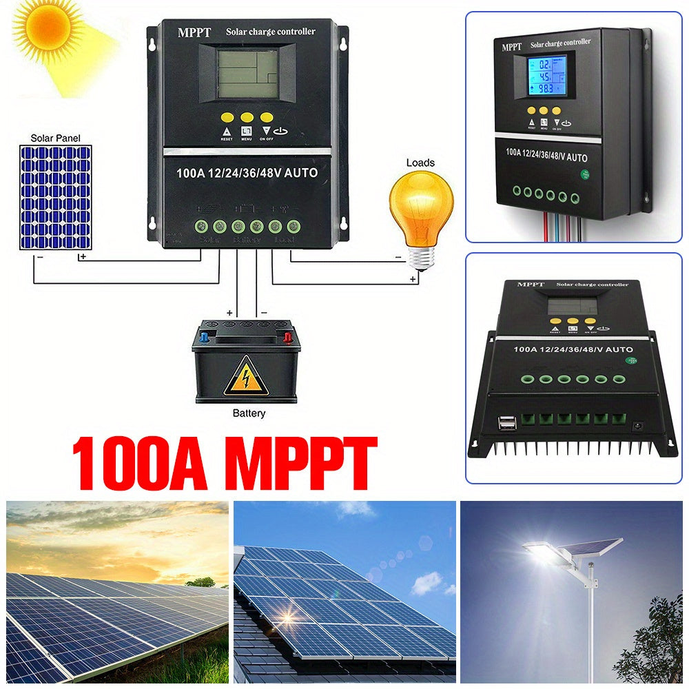 MPPT 36V/ 48V/ 24V/ 12V Solar Charge Controller100A/ 80A/ 60A LCD Dual USB Lead Acid Lithium Batteries Quick Charger