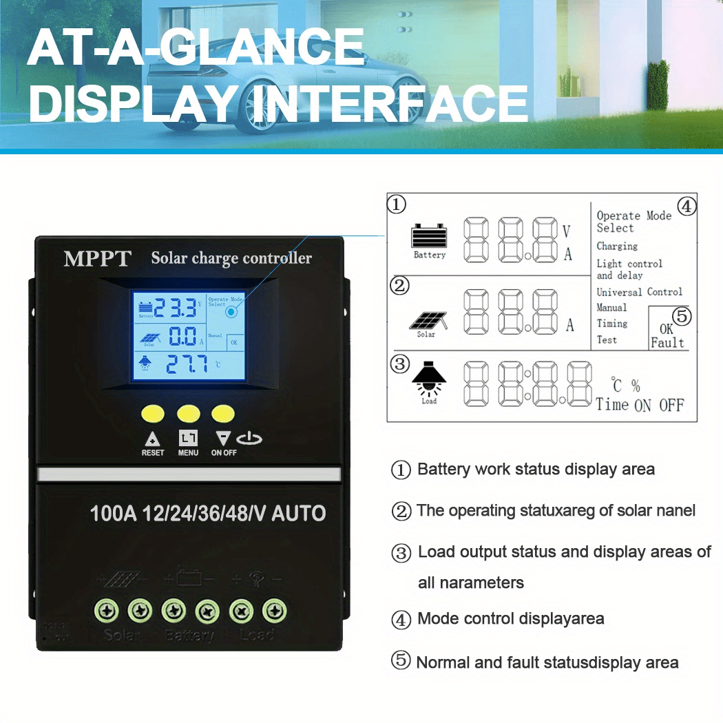 MPPT 36V/ 48V/ 24V/ 12V Solar Charge Controller100A/ 80A/ 60A LCD Dual USB Lead Acid Lithium Batteries Quick Charger