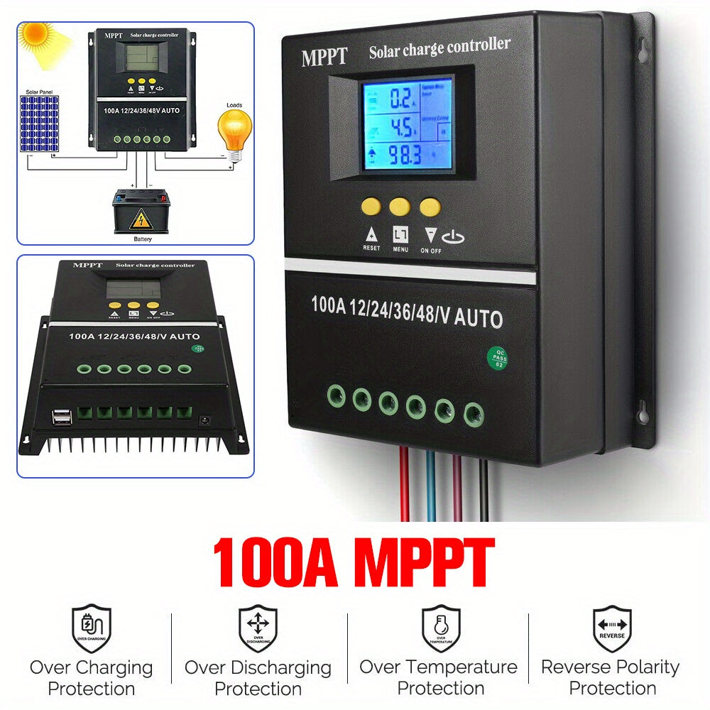 MPPT 36V/ 48V/ 24V/ 12V Solar Charge Controller100A/ 80A/ 60A LCD Dual USB Lead Acid Lithium Batteries Quick Charger