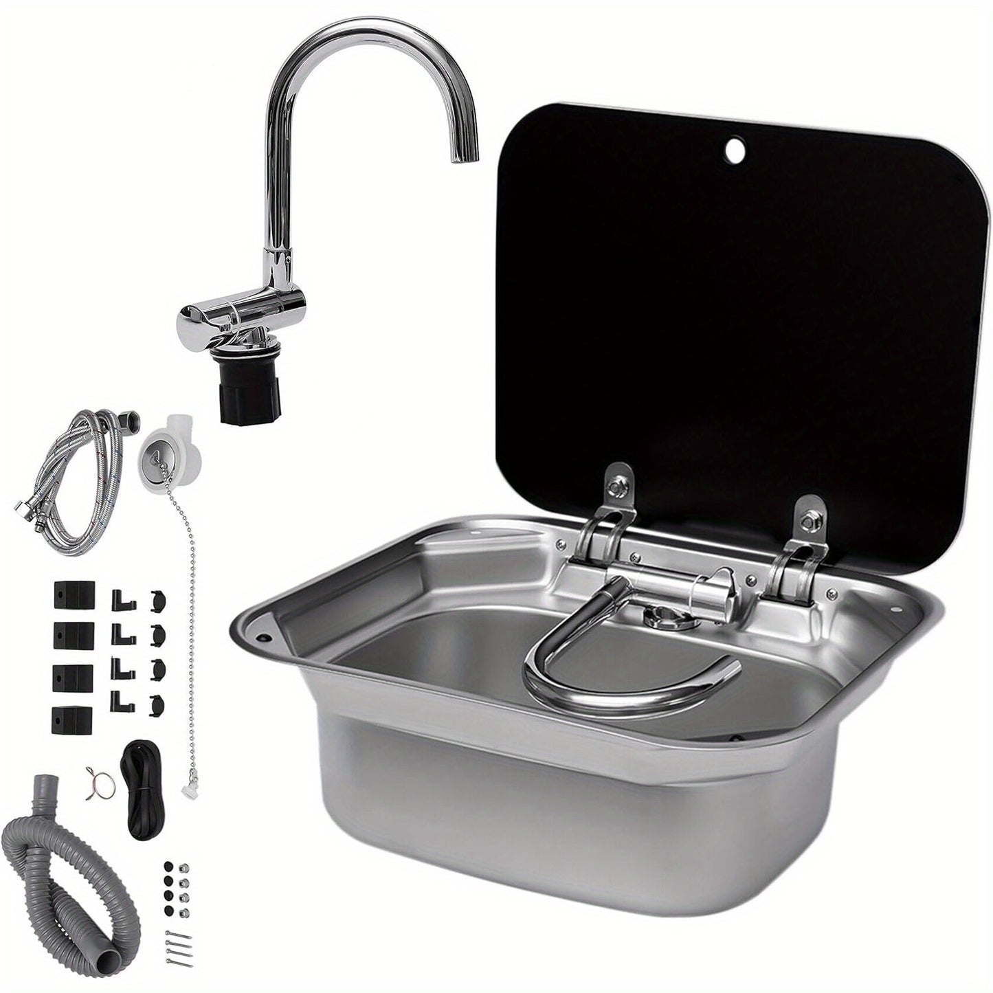 RV Sink Kitchen Sink with Foldable Faucet & Cover, Small Stainless Steel Sink Hand Wash Basin Sink