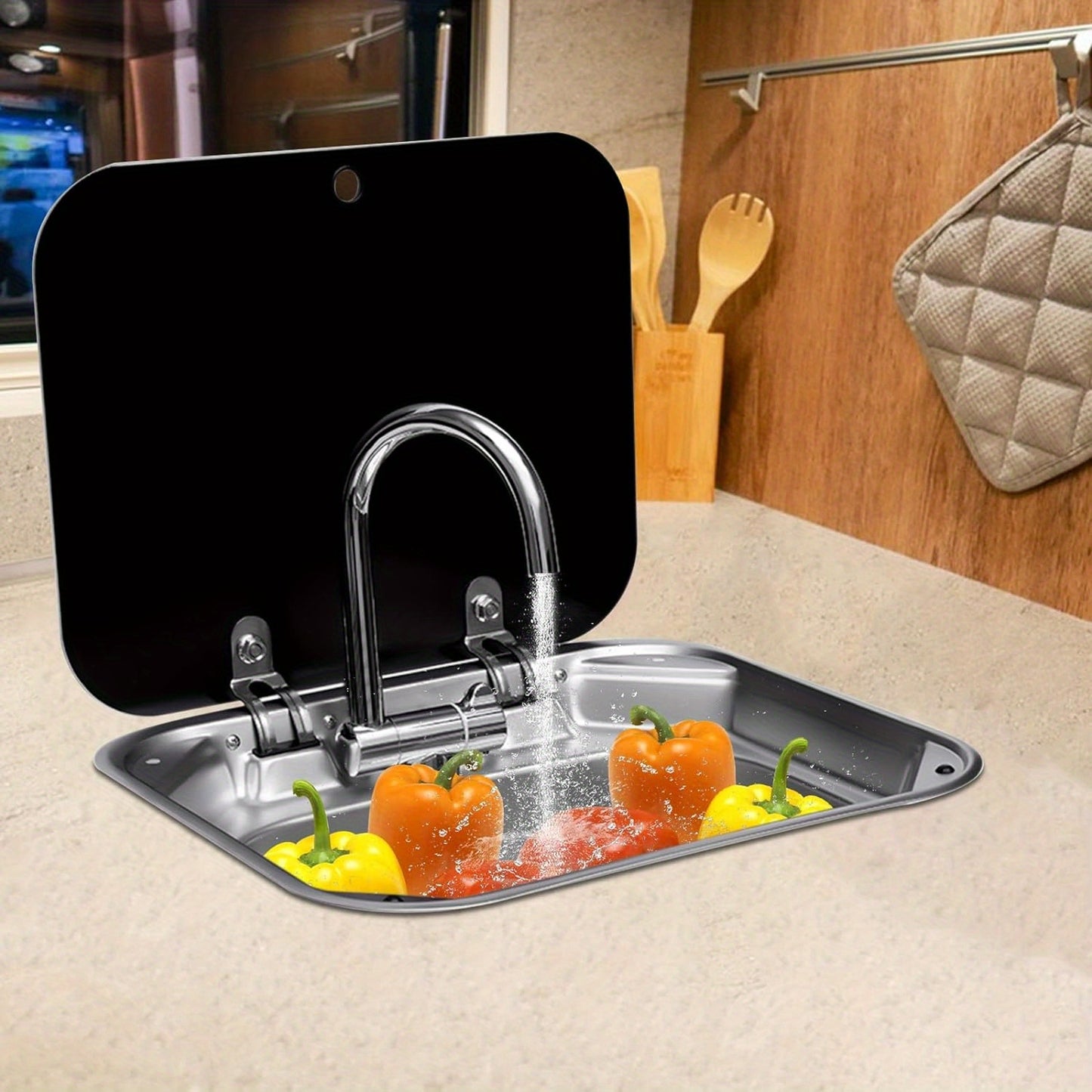 RV Sink Kitchen Sink with Foldable Faucet & Cover, Small Stainless Steel Sink Hand Wash Basin Sink