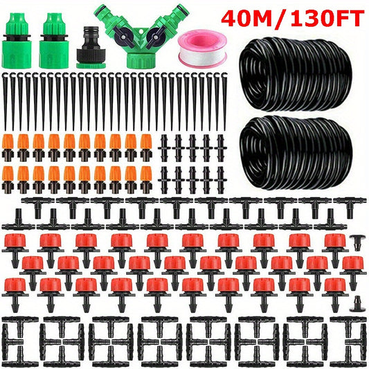 149pcs Ultimate Automatic Garden Irrigation System, 40M/130ft Drip Hose Kit with Adjustable Drippers & Spray Nozzles - Effortless Watering Control for Thriving Plants