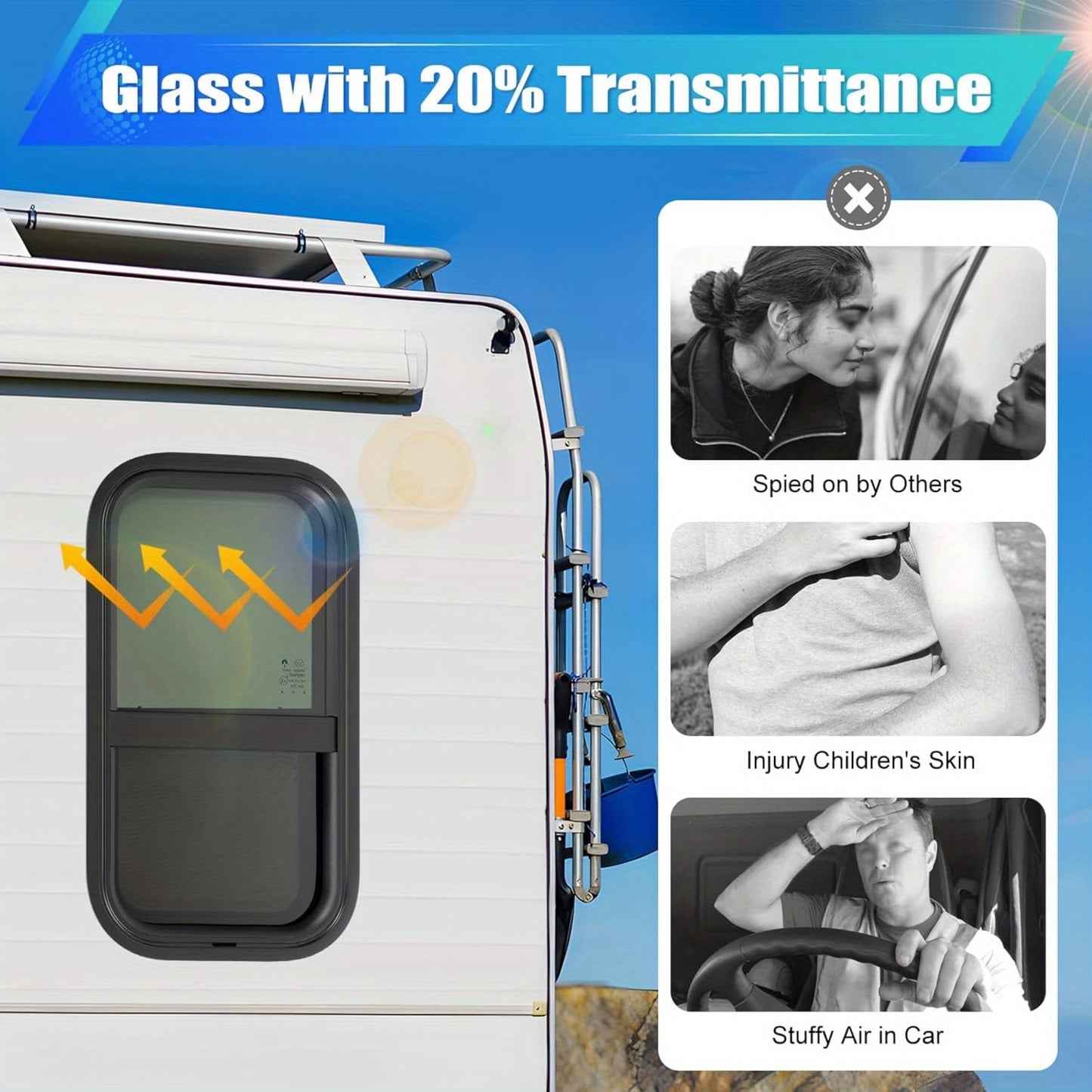 12"x22" Vertical RV Window, Push-Pull Tempered Glass with Screen - Watertight & Sun Protection, Easy Installation