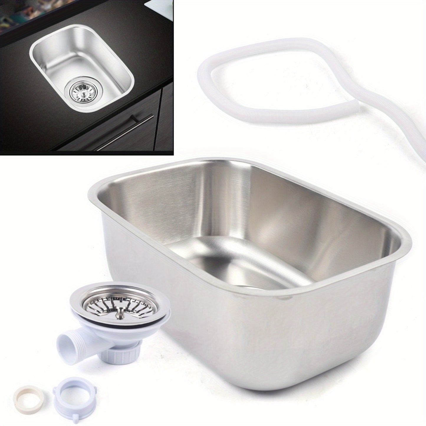 New Durable Small RV Sink, Stainless Steel, Kitchen Basin Sink With Water Pipe, Undermount RV Sink