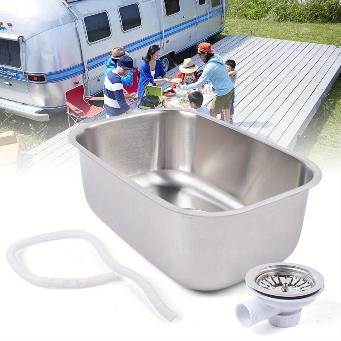 New Durable Small RV Sink, Stainless Steel, Kitchen Basin Sink With Water Pipe, Undermount RV Sink
