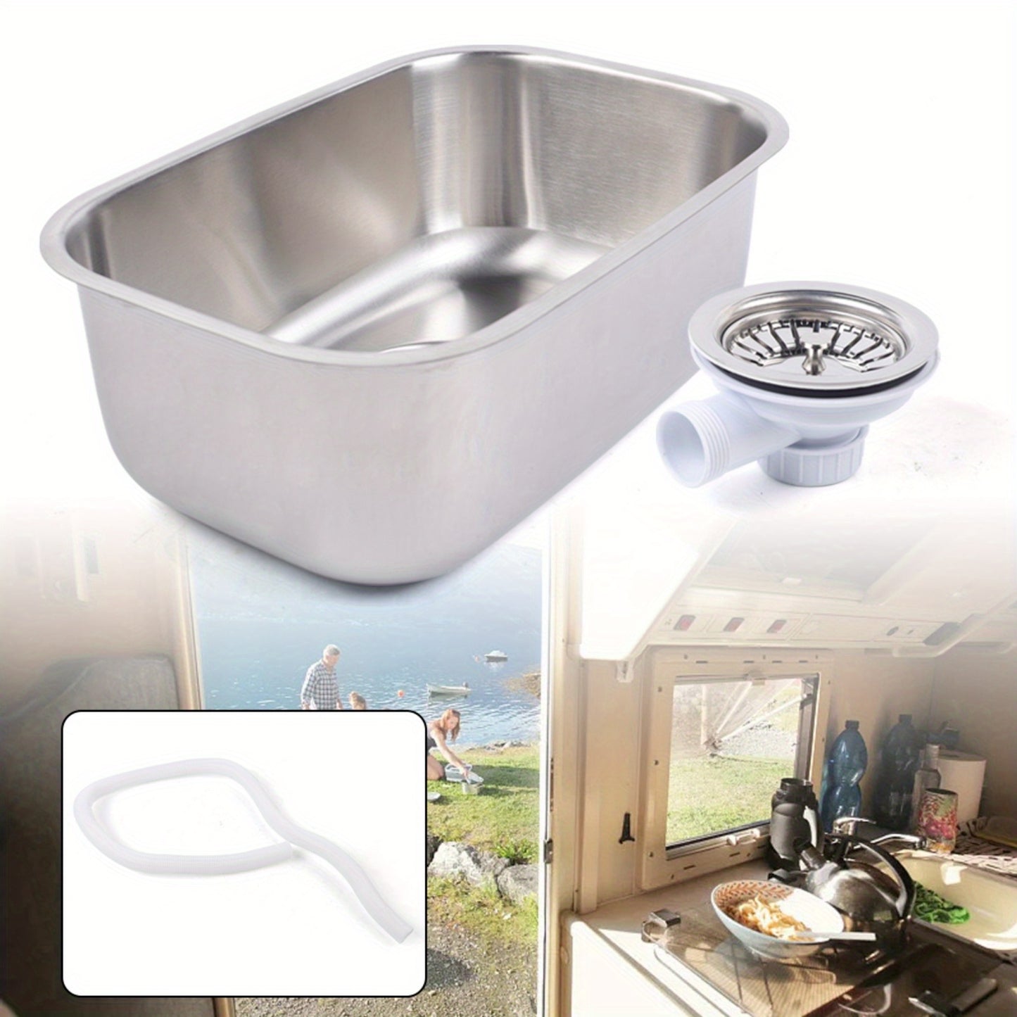 New Durable Small RV Sink, Stainless Steel, Kitchen Basin Sink With Water Pipe, Undermount RV Sink