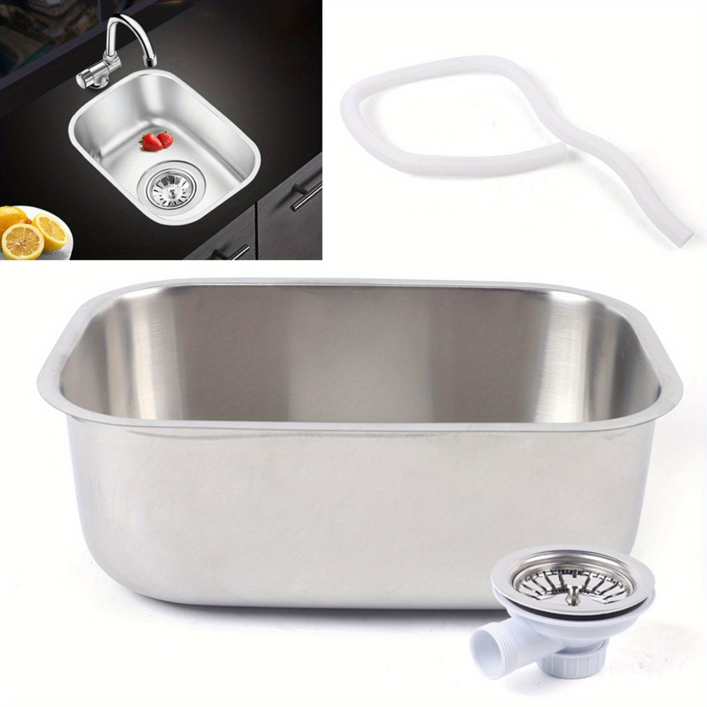 New Durable Small RV Sink, Stainless Steel, Kitchen Basin Sink With Water Pipe, Undermount RV Sink