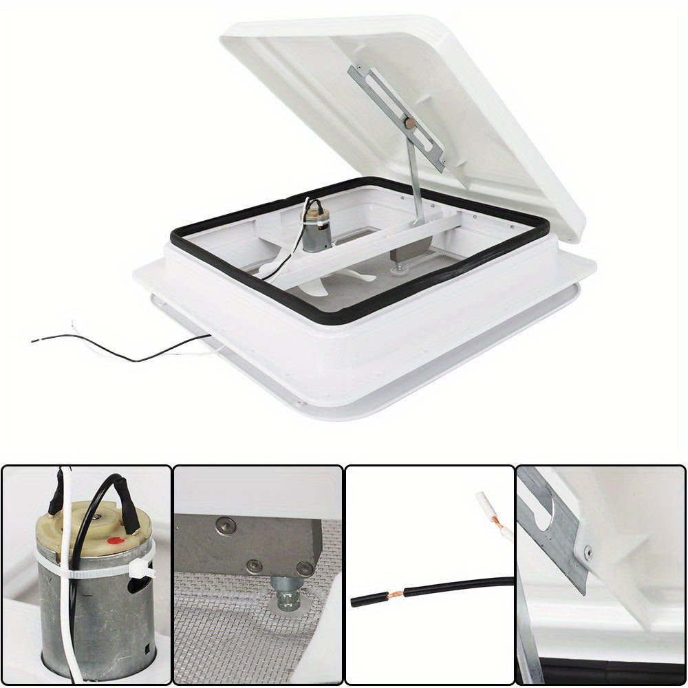 14" RV Trailer Roof Vent Complete 12V Fan w/ Tape White Lid