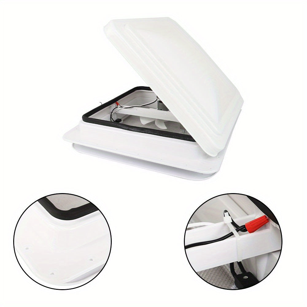14" RV Trailer Roof Vent Complete 12V Fan w/ Tape White Lid