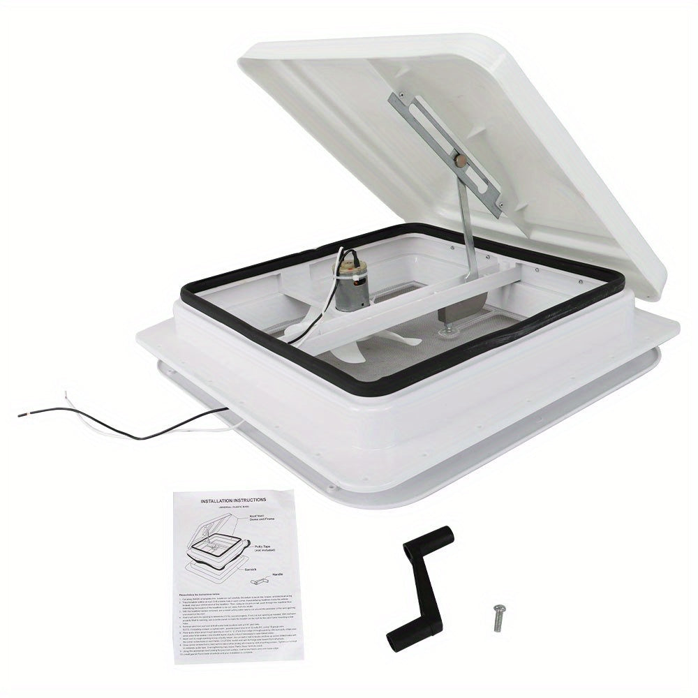 14" RV Trailer Roof Vent Complete 12V Fan w/ Tape White Lid