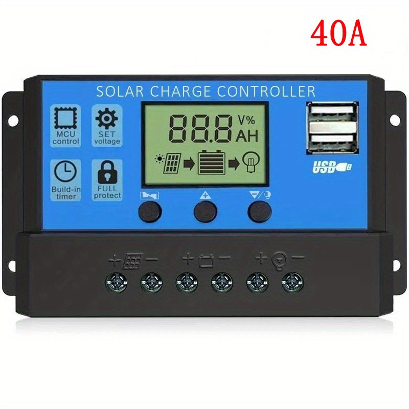 Solar Charger Controller with LCD Display - 12V/24V, Dual USB 5V Outputs