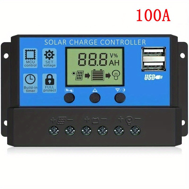 Solar Charger Controller with LCD Display - 12V/24V, Dual USB 5V Outputs