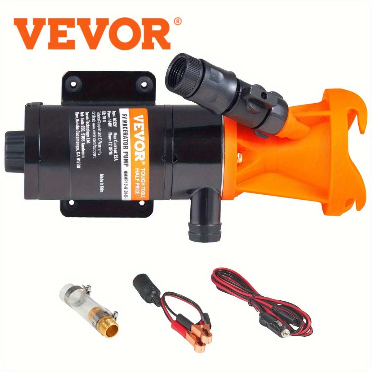 12V, 12GMP Quick Release RV Waste Pump, RV Sewer Pump with Detachable Quick Connection Valve Metal Hose Clamp Power Cord