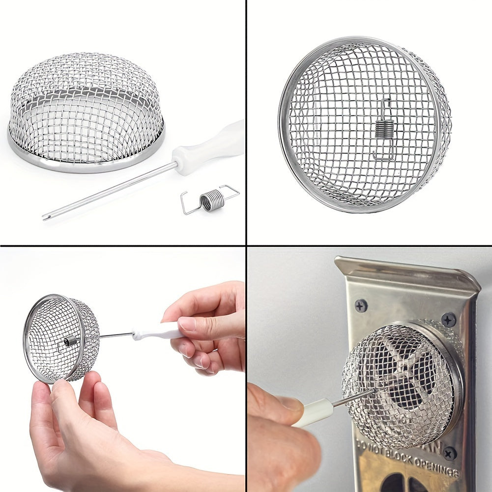 Stainless Steel RV Stove Vent Cover Set, 2pcs with Installation Tools, 2.8-Inch Round Anti-Insect Mesh Screen Accessorie