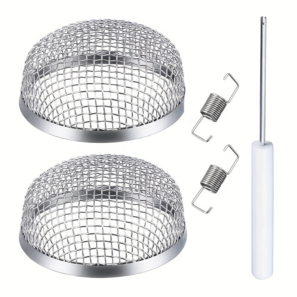 Stainless Steel RV Stove Vent Cover Set, 2pcs with Installation Tools, 2.8-Inch Round Anti-Insect Mesh Screen Accessorie