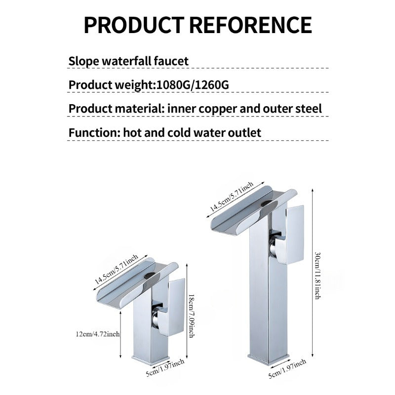 LED Waterfall Bathroom Faucet, Mixing Hot And Cold Water, Temperature Sensitive Color Change