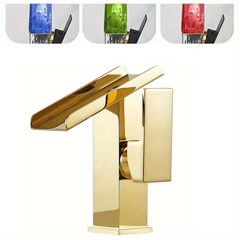 LED Waterfall Bathroom Faucet, Mixing Hot And Cold Water, Temperature Sensitive Color Change