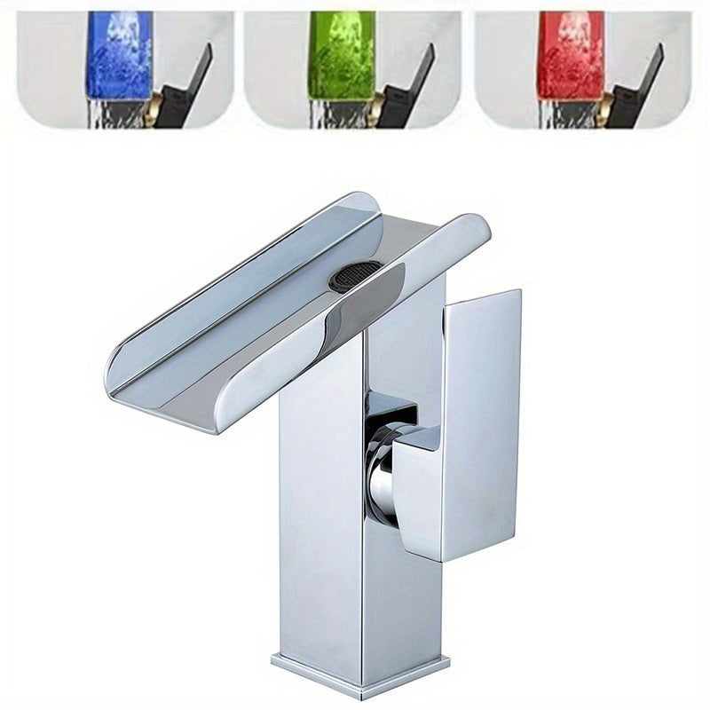 LED Waterfall Bathroom Faucet, Mixing Hot And Cold Water, Temperature Sensitive Color Change