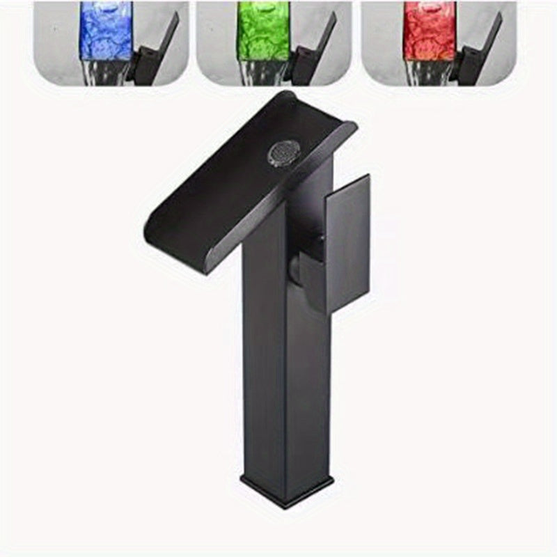 LED Waterfall Bathroom Faucet, Mixing Hot And Cold Water, Temperature Sensitive Color Change