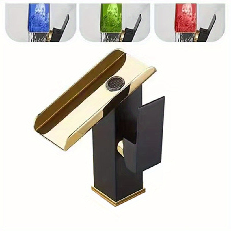 LED Waterfall Bathroom Faucet, Mixing Hot And Cold Water, Temperature Sensitive Color Change
