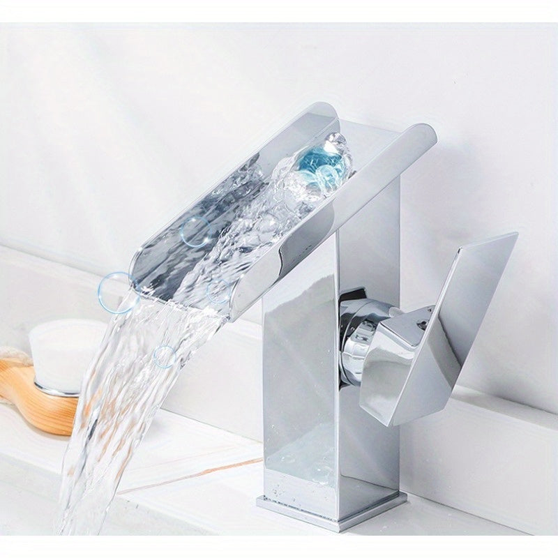 LED Waterfall Bathroom Faucet, Mixing Hot And Cold Water, Temperature Sensitive Color Change