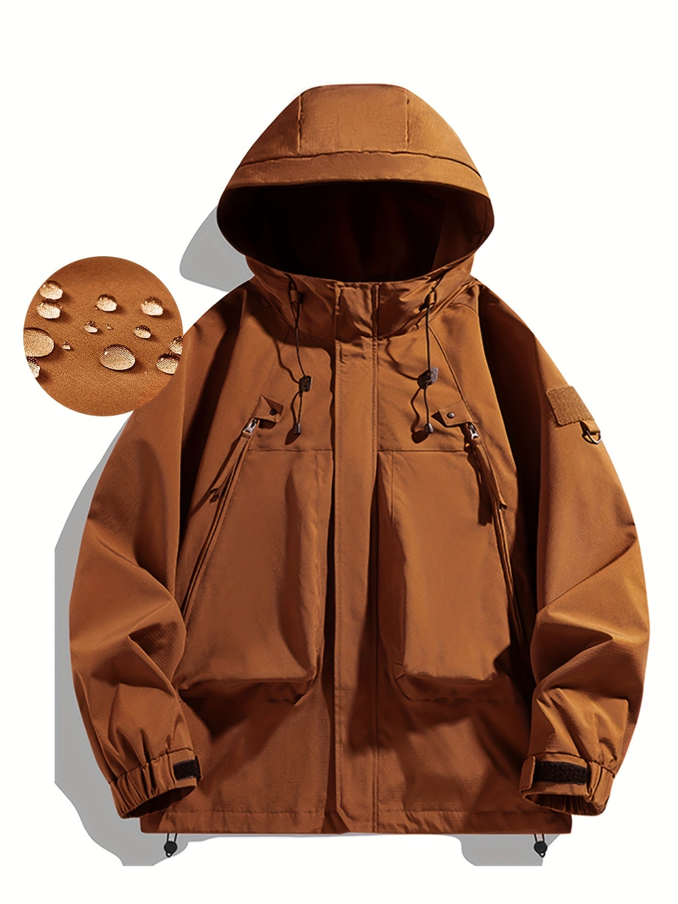 Women's Water Resistant & Windproof Hooded Jacket, Zipper Pocket Loose Top