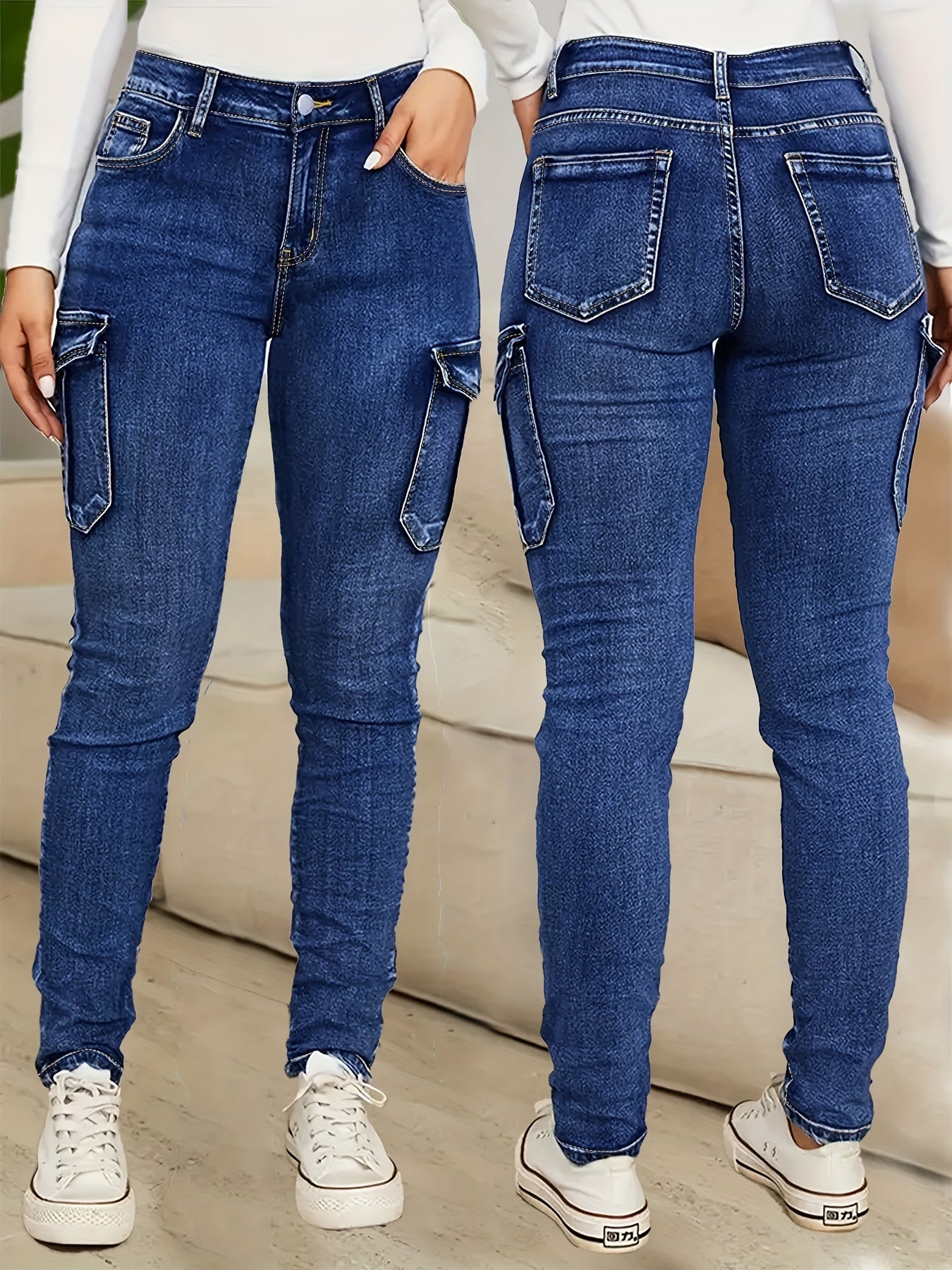 Women's Plus Size High-Waisted Jeans, Multi-Pocket Denim Pants