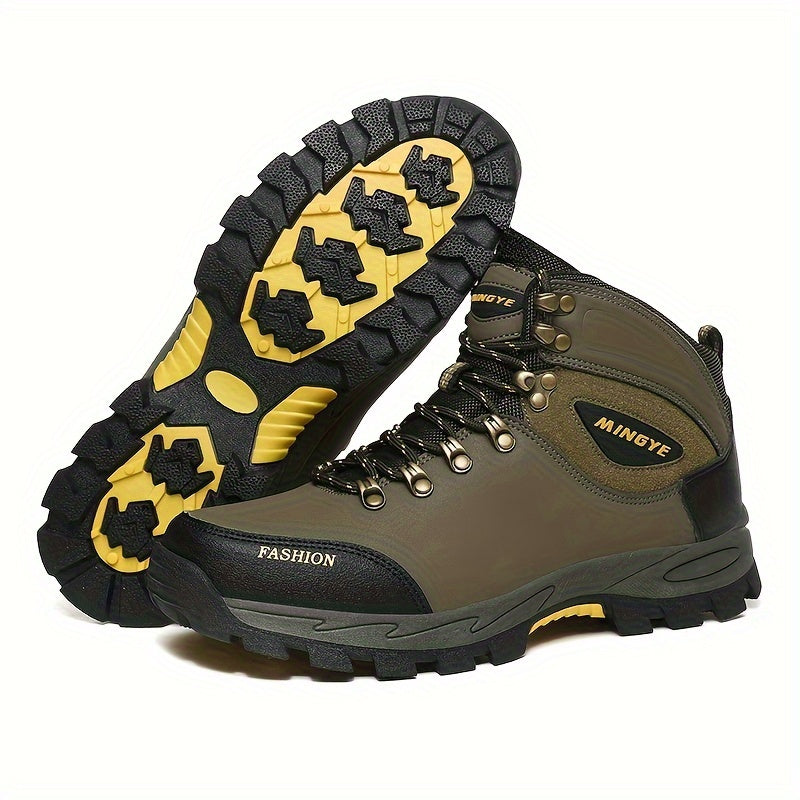 Olive Green High-Top Hiking Boots - All-Season Comfort with EVA Insole & TPR Sole, Lace-Up